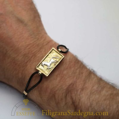 Bracciale in pelle e oro con cavallo