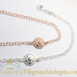 Bracciale maglie filigranate e bottoncino con zircone bianco