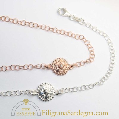 Bracciale maglie filigranate e bottoncino con zircone bianco