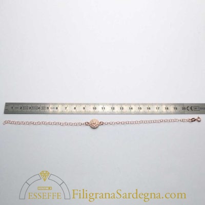 Bracciale maglie filigranate e bottoncino con zircone bianco - Rosè