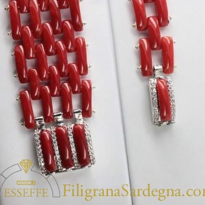 Bracciale corallo argento e zirconi