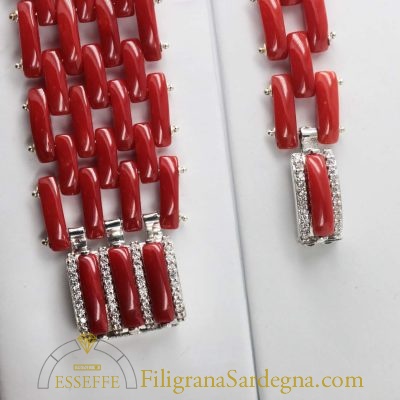 Bracciale corallo argento e zirconi