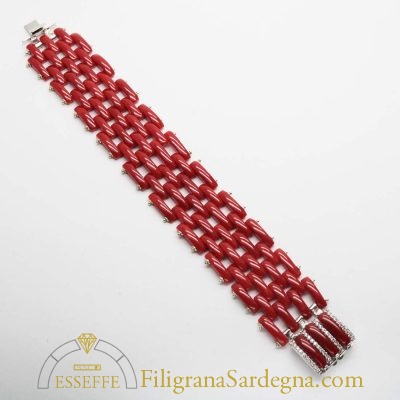 Bracciale corallo argento e zirconi