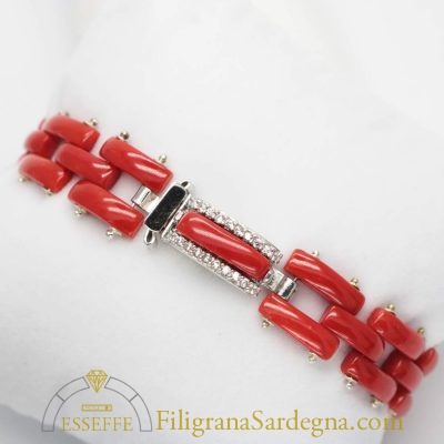 Bracciali corallo argento e zirconi