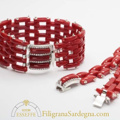 Bracciale corallo argento e zirconi