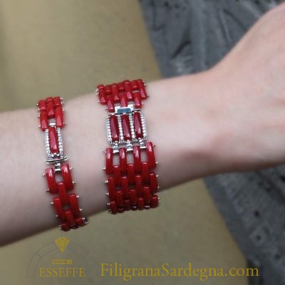 Bracciale corallo argento e zirconi
