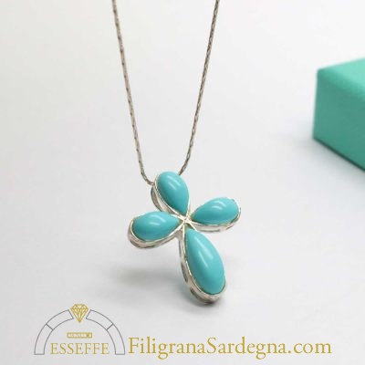 Catenina e croce argento e turchese
