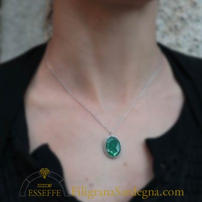 Ciondolo corniola con agata verde e collana d'argento