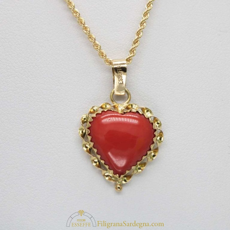 Pendentif Or 18 Carats Et Corail - Ovale, Naturel, Rouge, Neuf Sans Emballage, Fabrication Italie