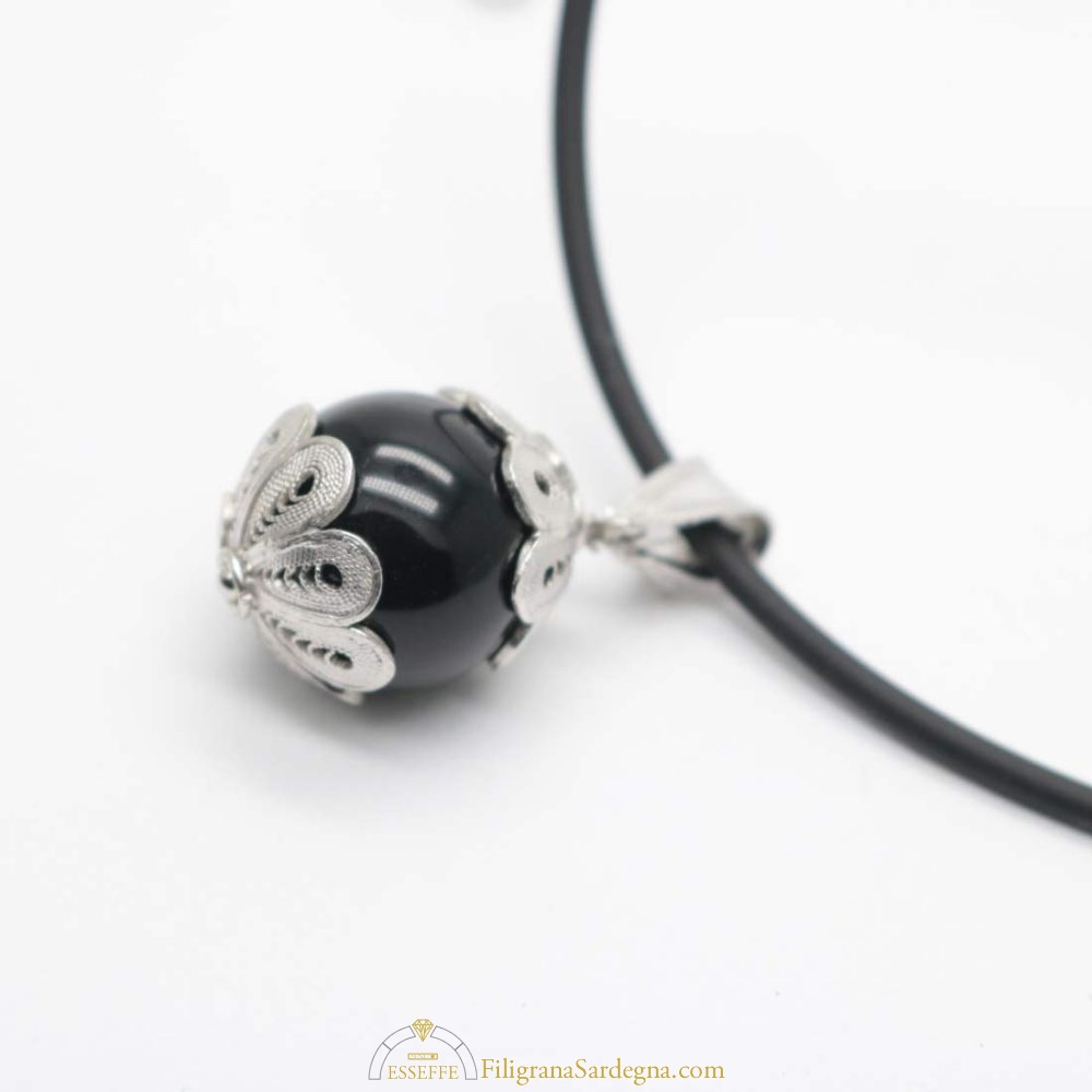 Collana In Caucciù Con Terminali In Argento 925 - Maglione Gioielli, Made In Italy, 50 Cm Regolabile - 3