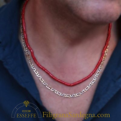 Collana con cannettine di corallo rosso di Sardegna