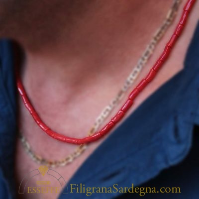 Collana con cannettine di corallo rosso di Sardegna