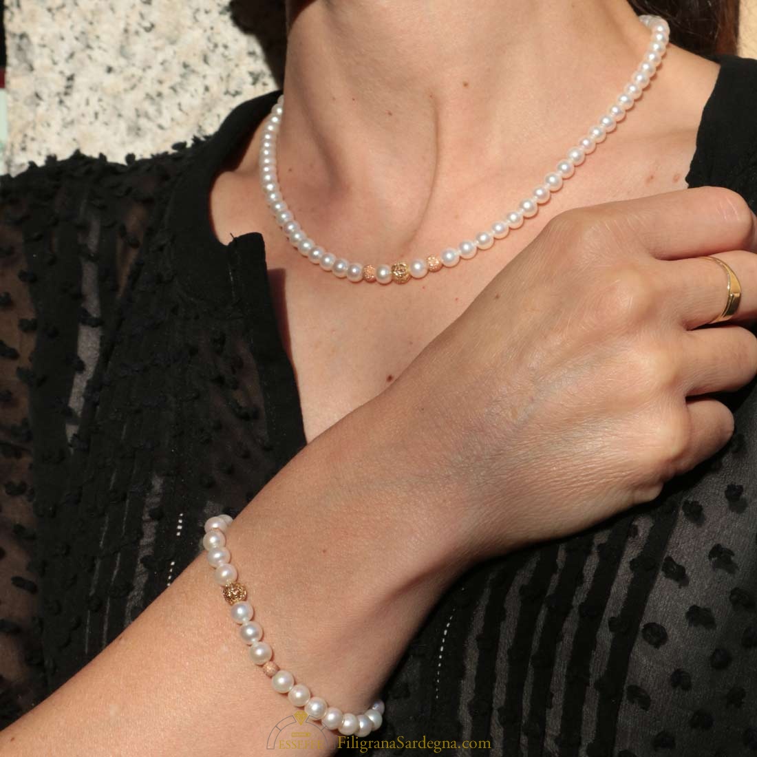 Gioielli Parure di gioielli Collana di perle 10 file con bracciale di perle 