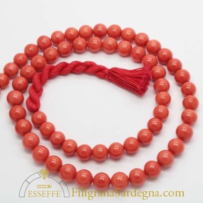 Collana in corallo rosso salmone 8 mm 1°scelta extra