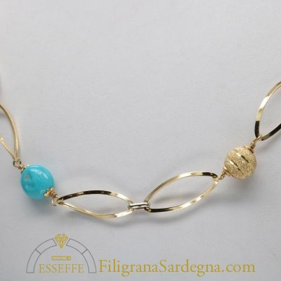 Collana in oro con turchesi naturali