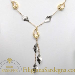 Collana in oro giallo e bianco con doppio pendente