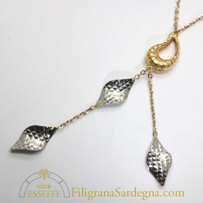 Collana in oro giallo e bianco con doppio pendente