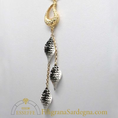 Collana in oro giallo e bianco con doppio pendente