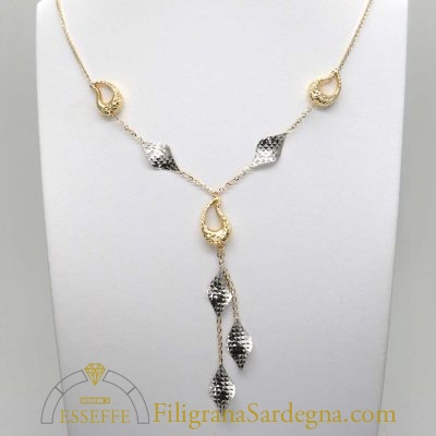 Collana in oro giallo e bianco con doppio pendente