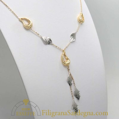 Collana in oro giallo e bianco con doppio pendente