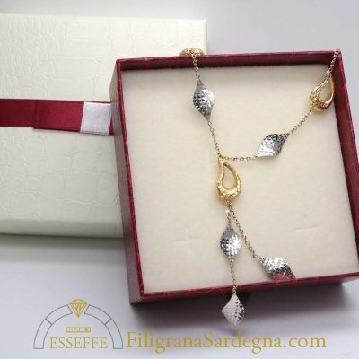 Collana in oro giallo e bianco con doppio pendente