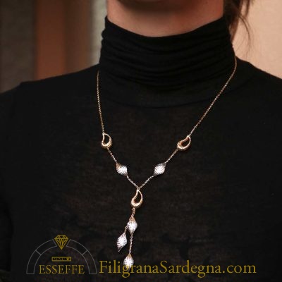 Collana elementi a goccia in oro bianco