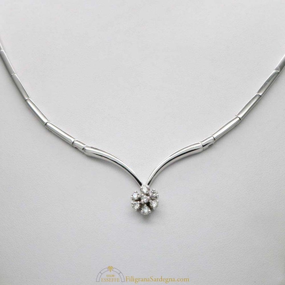 Collier in oro bianco con diamanti Gioielli Sardi Filigrana Sardegna  Esseffe Dorgali Laboratorio Orafo Francesco Serra