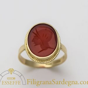 Corniola rossa in oro con filigrana