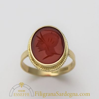 Corniola rossa in oro con filigrana