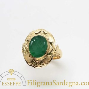 Corniola verde in oro decoro a bulino