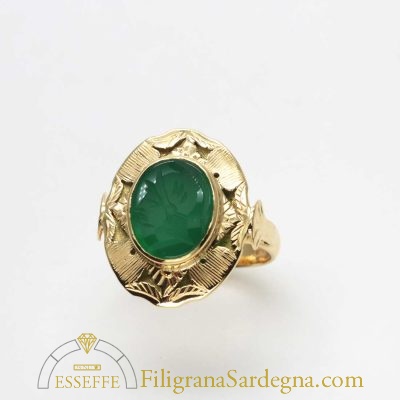 Corniola verde in oro decoro a bulino