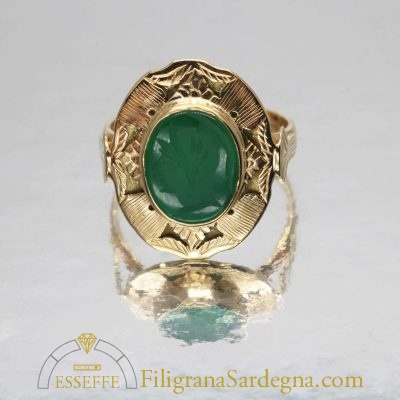 Corniola verde in oro decoro a bulino