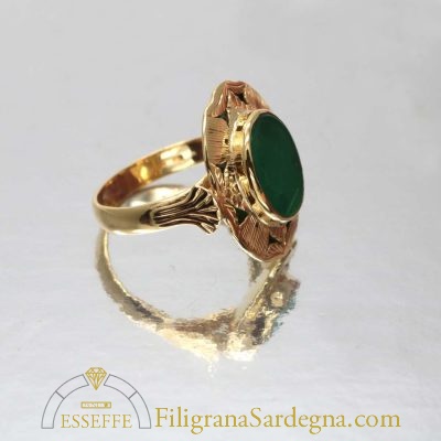 Corniola verde in oro decoro a bulino