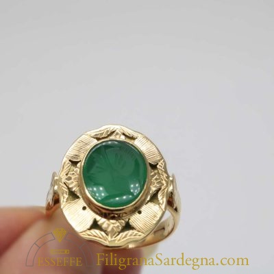 Corniola verde in oro decoro a bulino