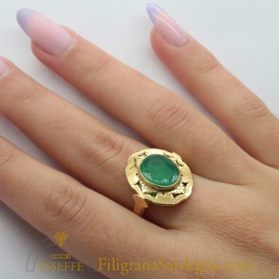 Corniola verde in oro decoro a bulino