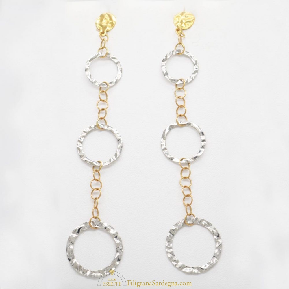 Orecchini Pendenti A Cerchio In Argento 925 - Placcato Oro Bianco/Giallo/Rosa, Diametro 15mm, Anallergici