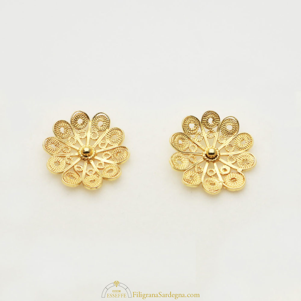 Orecchini Fiore A Cinque Petali In Oro 18K Vero - Gioielli Donna Artigianali Italiani, Eleganti E Lussuosi