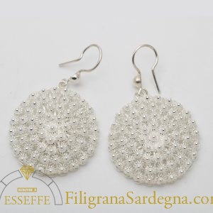 Orecchini Sardi In Argento 925 Con Ciondolo Su Coccu In Onice E Filigrana Nido D'Ape, Chiusura Ad Amo