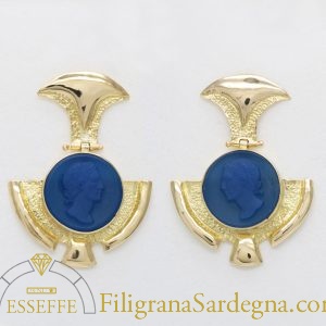 Orecchini in oro con agata blu (viso di Augusto)