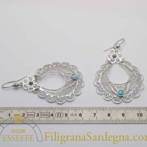 Orecchini Lunghi In Argento Sterling E Turchese Naturale Fatto A Mano - 7 Cm - Filigrana Unica