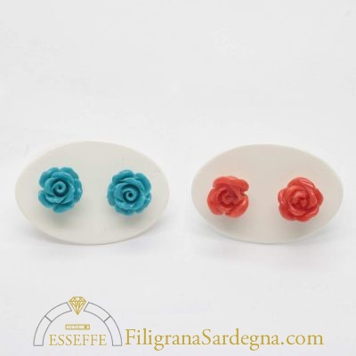 Orecchini argento con rose di corallo o turchese